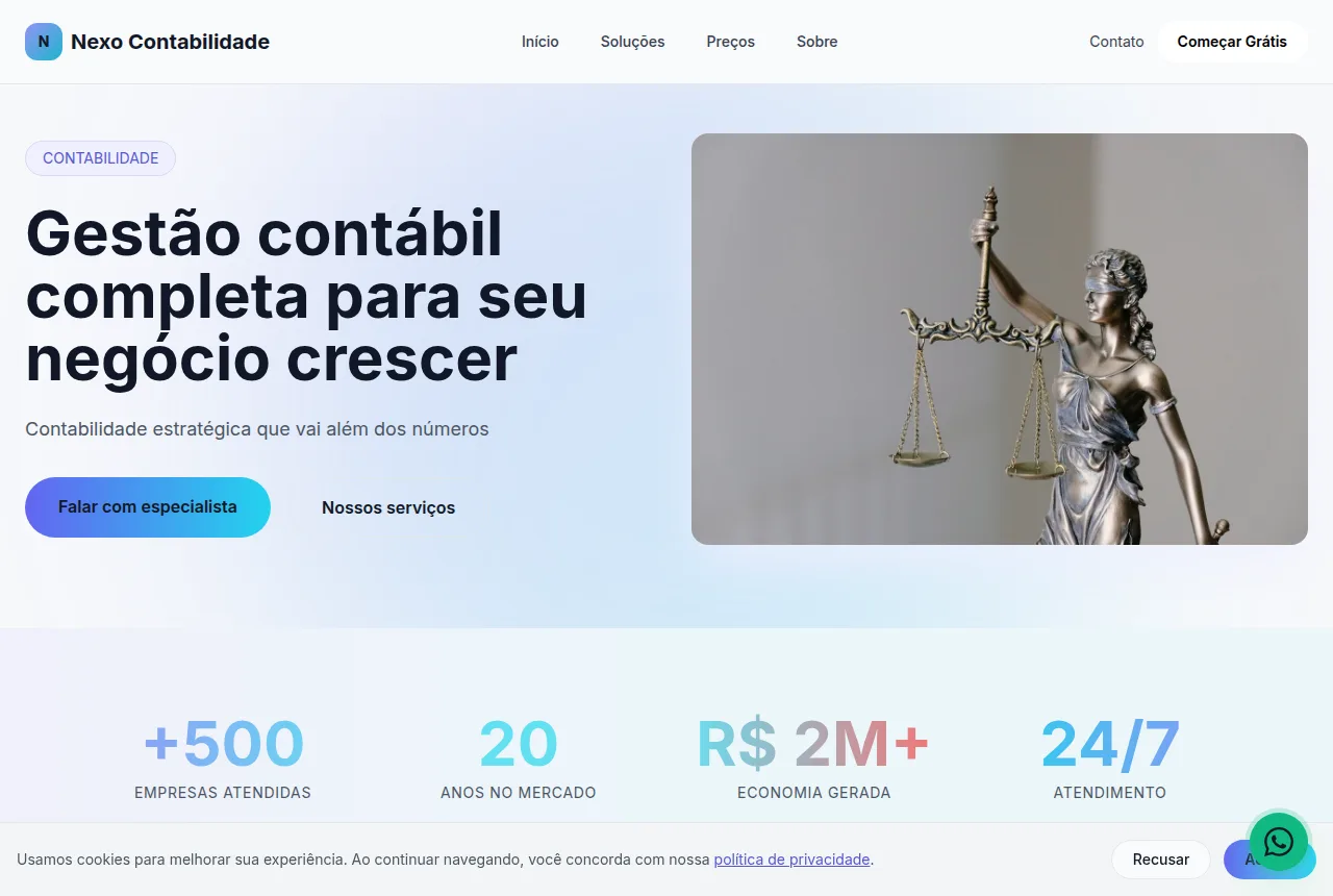 Exemplo de site para escritório de contabilidade criado com o Tavoren