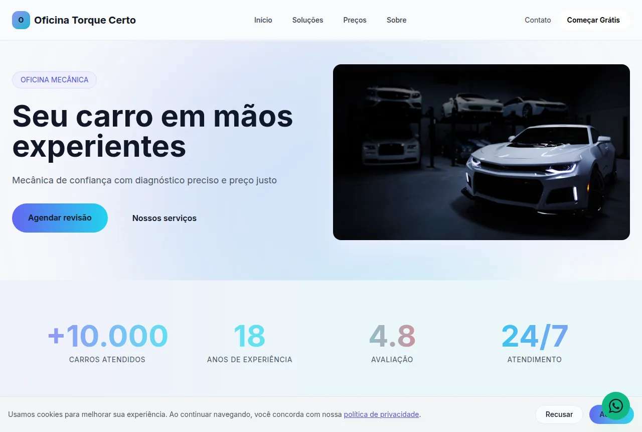 Exemplo de site para oficina mecânica criado com o Tavoren