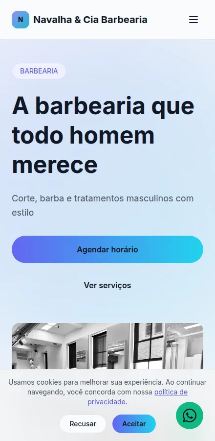 Versão mobile do site de barbearia feito no Tavoren