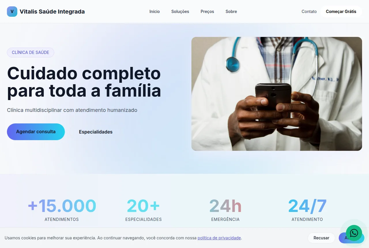 Exemplo de site para clínica de saúde criado com o Tavoren