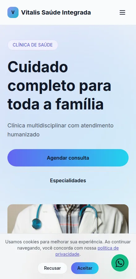 Versão mobile do site de clínica de saúde feito no Tavoren