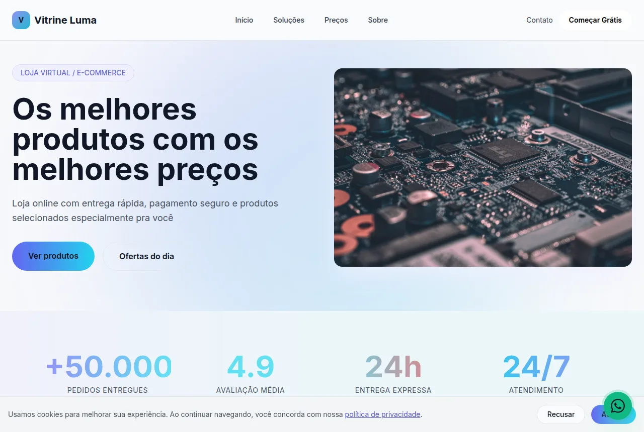 Exemplo de site para loja virtual criado com o Tavoren