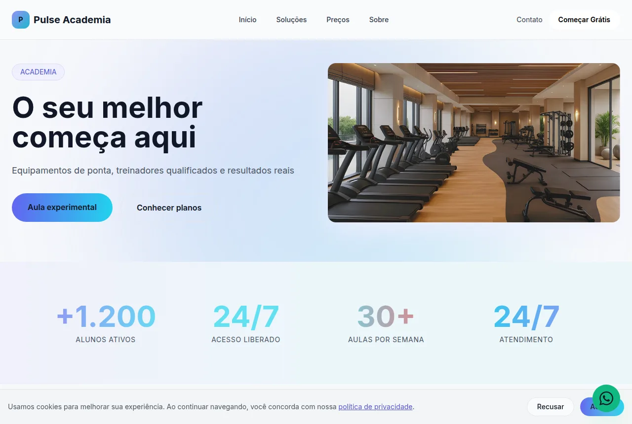 Exemplo de site para academia criado com o Tavoren