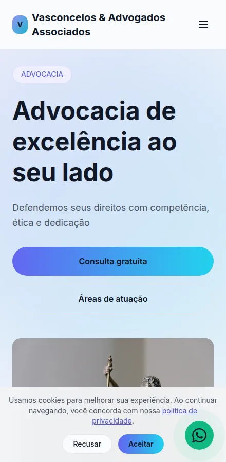 Versão mobile do site de advogado feito no Tavoren