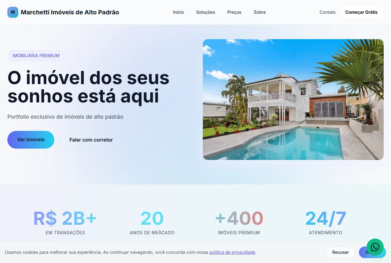 Exemplo de site para imobiliária de alto padrão criado com o Tavoren