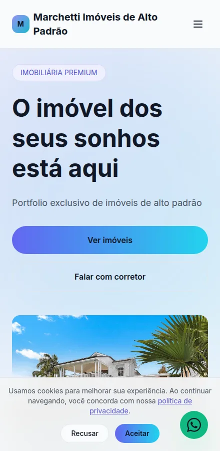Versão mobile do site de imobiliária de alto padrão feito no Tavoren