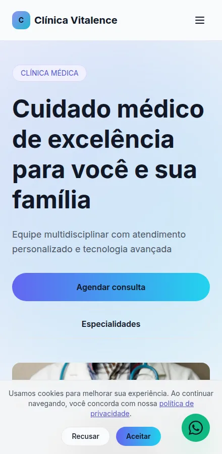 Versão mobile do site de clínica médica feito no Tavoren