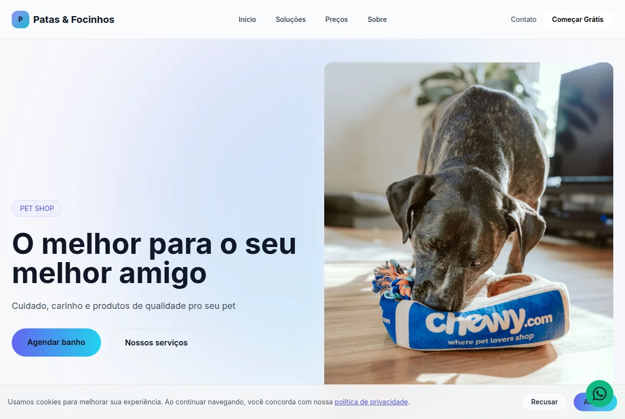 Exemplo de site para pet shop criado com o Tavoren