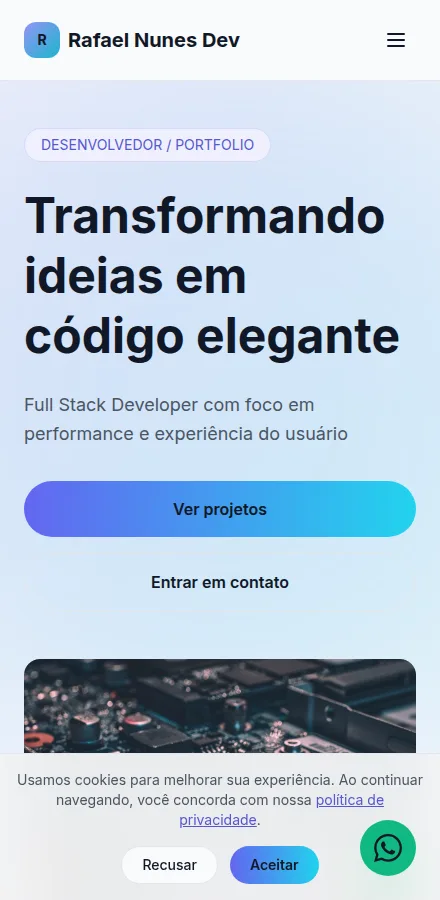 Versão mobile do site de desenvolvedor feito no Tavoren