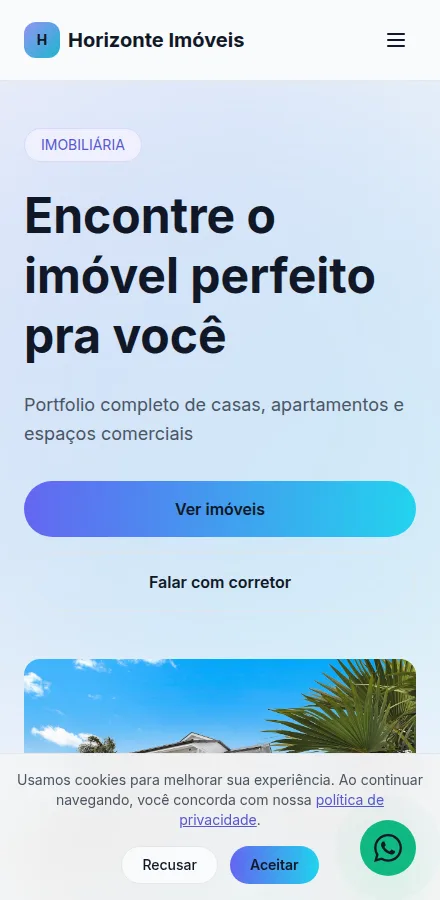 Versão mobile do site de imobiliária feito no Tavoren