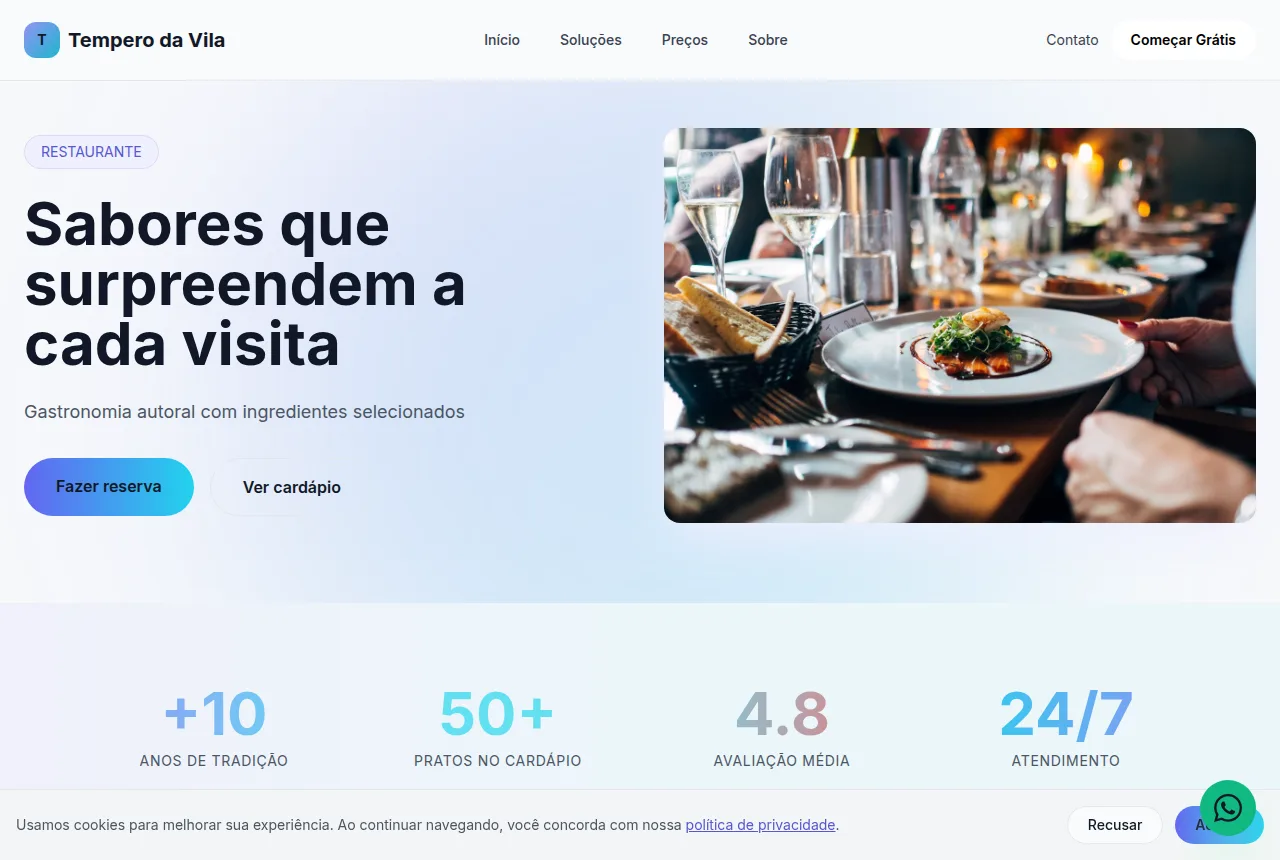 Exemplo de site para restaurante criado com o Tavoren