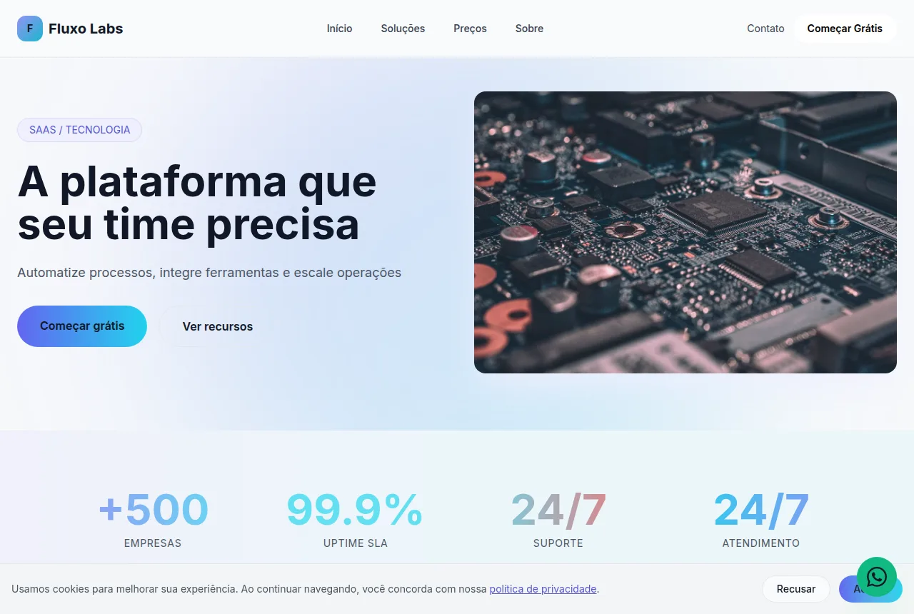 Exemplo de site para startup ou empresa de tecnologia criado com o Tavoren