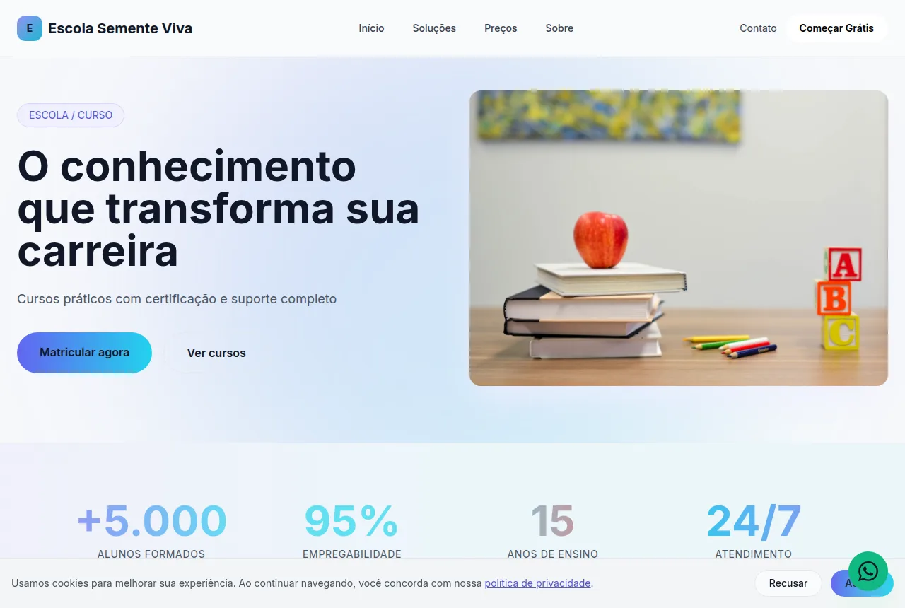Exemplo de site para escola ou curso criado com o Tavoren