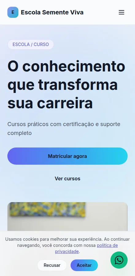 Versão mobile do site de escola ou curso feito no Tavoren